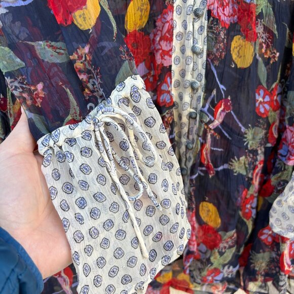 Free People Thunder Canyon Tunic Blouse Women's Small Floral Sheer Boho Cottage - Picture 7 of 11